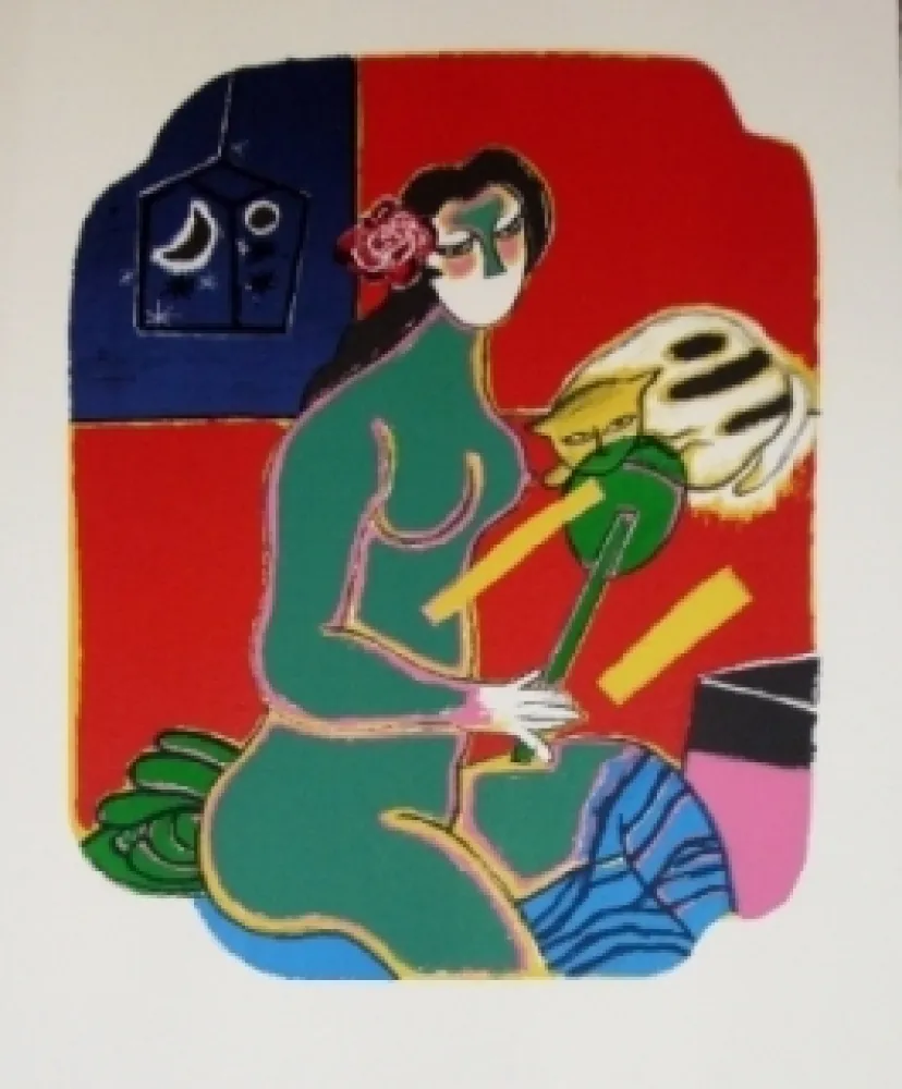 Lithograph Corneille - Femme au miroir