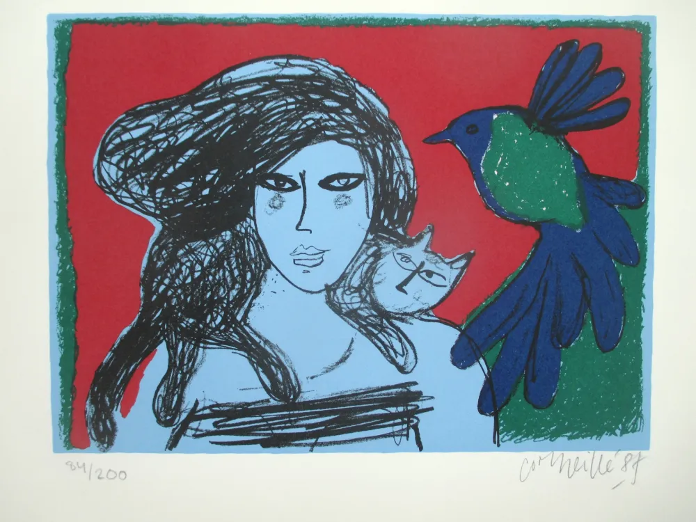 Lithograph Corneille - Femme bleu
