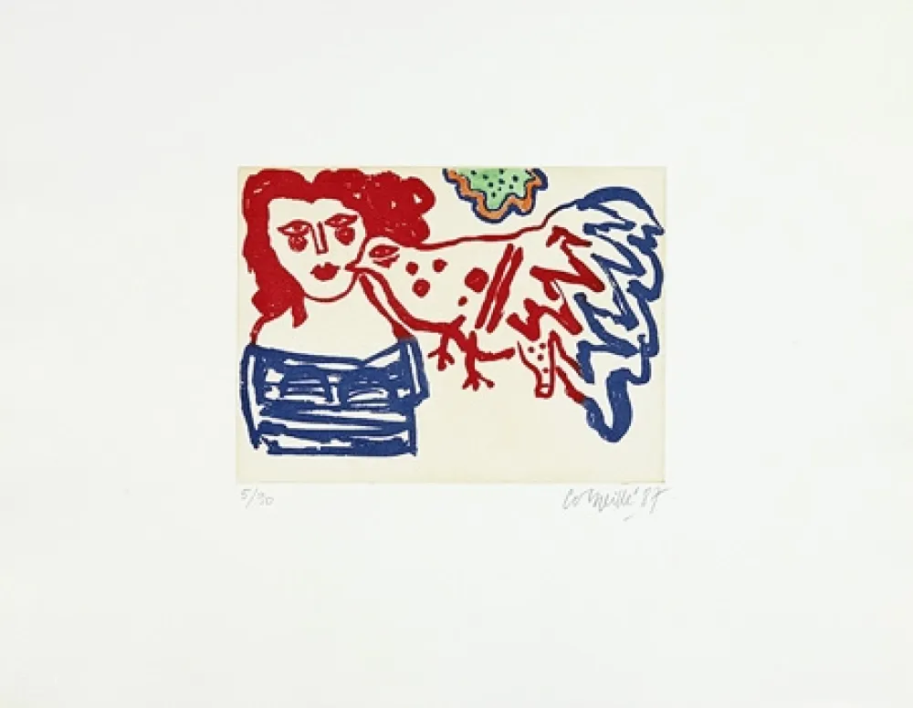 Etching Corneille - Femme et oiseau