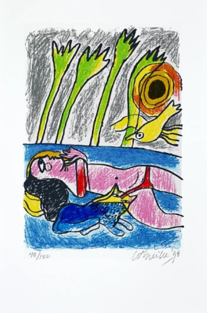 Screenprint Corneille - Femme et oiseau II