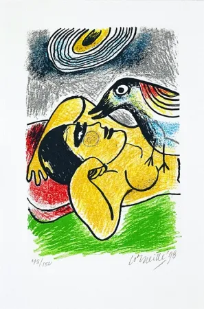 Screenprint Corneille - Femme et oiseaux II