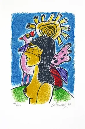 Screenprint Corneille - Femme et oiseaux II