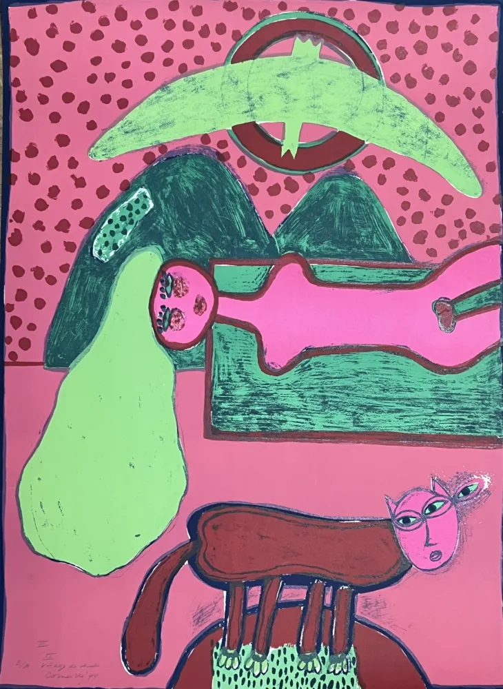 Lithograph Corneille - Grande lithographie Le visage de chat 1974 E/A