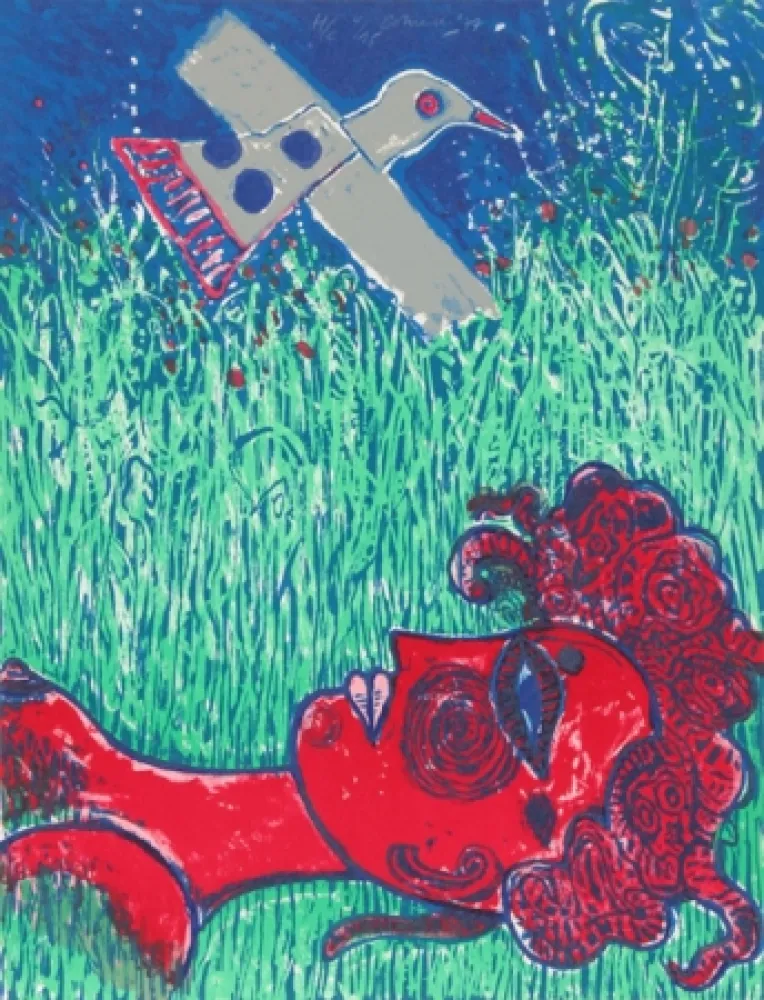 Lithograph Corneille - La Femme au paupieres peints