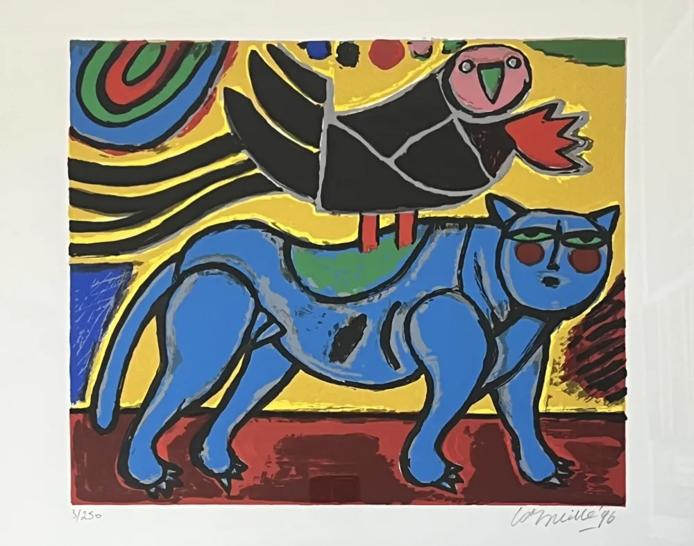 Screenprint Corneille - Le chat bleu - Petite musique du printemps, 1996
