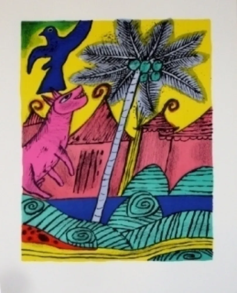 Lithograph Corneille - Le chien et l'Oiseau