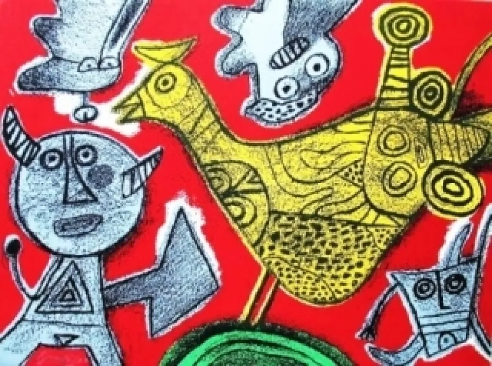 Lithograph Corneille - Le diable et l'oiseau