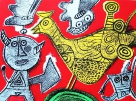 Lithograph Corneille - Le diable et l'oiseau