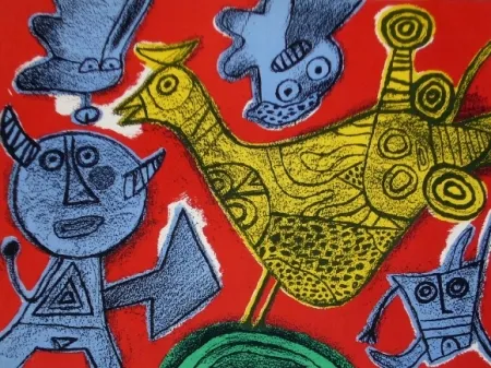 Lithograph Corneille - Le diable et l'oiseau