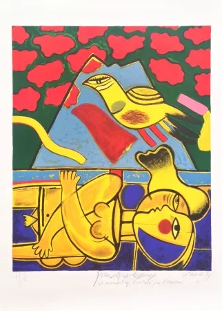 Lithograph Corneille - Le mont Fuji traversé par l'oiseau