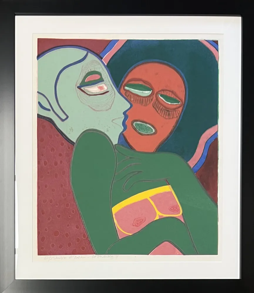 Etching And Aquatint Corneille - Les amants, eau-forte, 1975