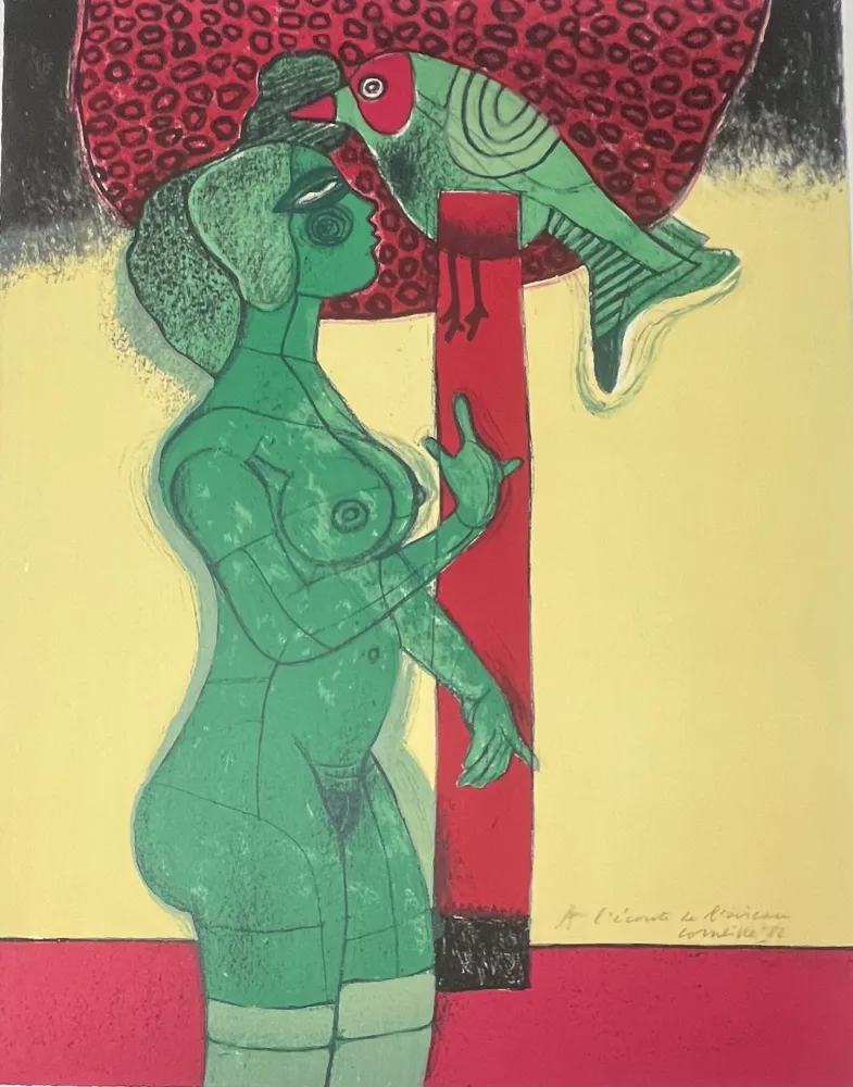Lithograph Corneille - Lithographie A l'écoute de l'oiseau 1982