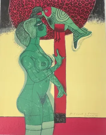Lithograph Corneille - Lithographie A l'écoute de l'oiseau 1982