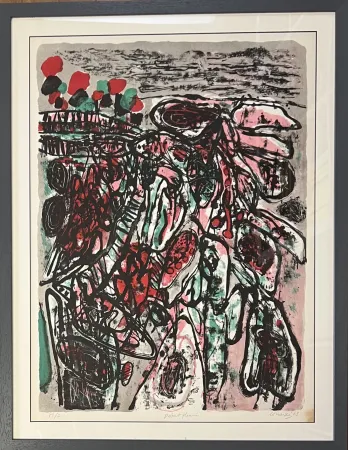 Lithograph Corneille - Lithographie ancienne encadrée Le désert Fleuri, 1963 Exemplaire Hors Commerce HC