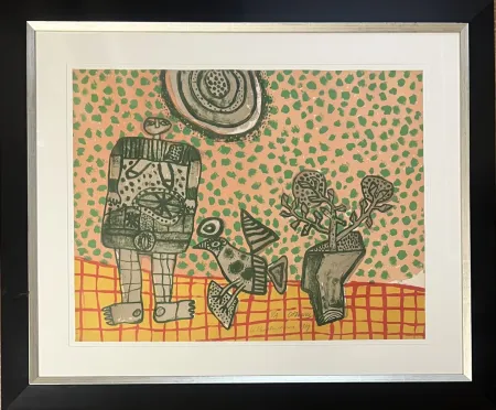 Lithograph Corneille - Lithographie ancienne encadrée : Le théâtre Chinois, 1969