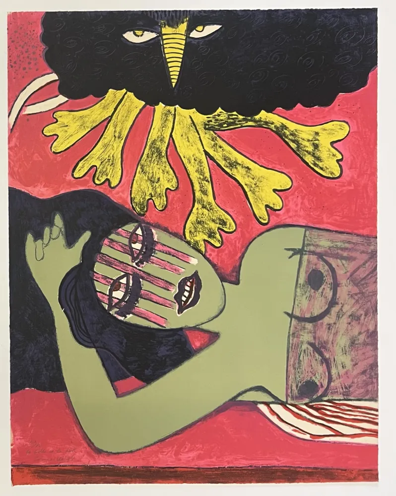 Lithograph Corneille - Lithographie ancienne La belle et la belle 1974