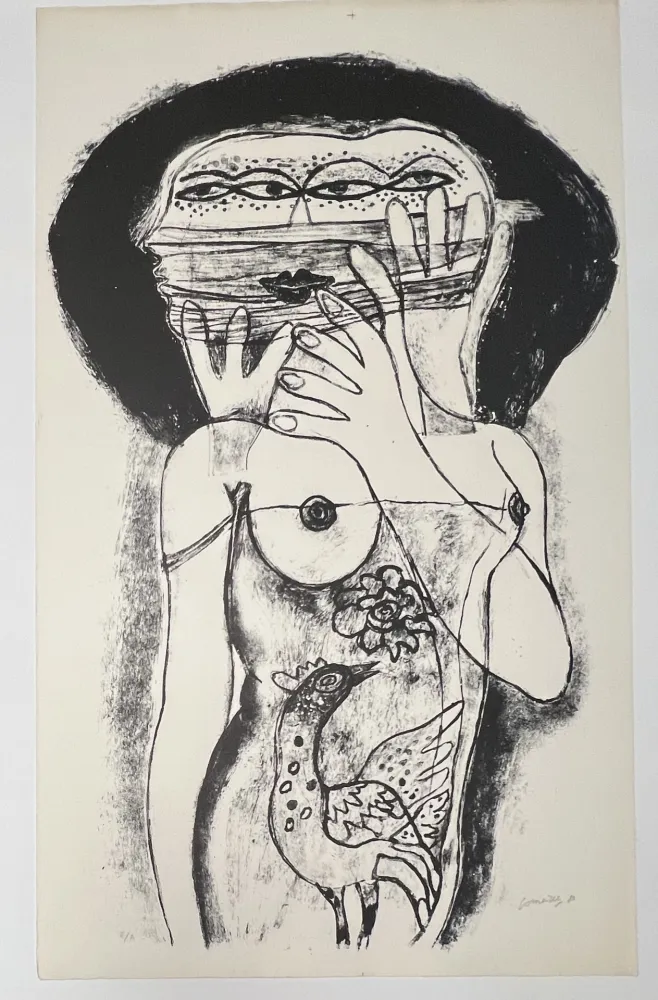 No Technical Corneille -  Lithographie ancienne La femme aux trois viages, 1980