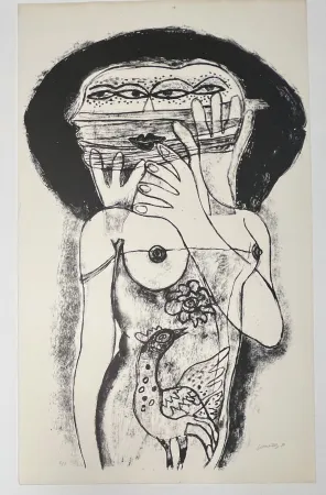 No Technical Corneille -  Lithographie ancienne La femme aux trois viages, 1980