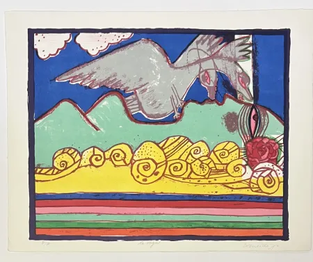 Lithograph Corneille - Lithographie ancienne La vague, 1976