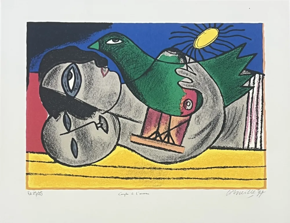 Lithograph Corneille - Lithographie Couple à l'oiseau, E/A, 1997