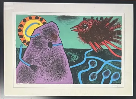 Lithograph Corneille - Lithographie encadrée Aurore sur la montagne, 1991