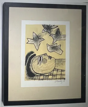 Lithograph Corneille - Lithographie encadrée Farandole d'oiseaux - A la plage 2002