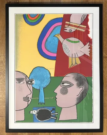 Lithograph Corneille - Lithographie encadrée : Hommage à l'écrivain René Char, 2001