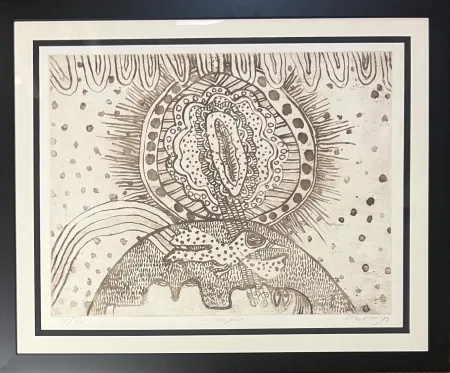 Lithograph Corneille - Lithographie encadrée La songeuse, 1974 - Titrage numéroté à 40 ex. 