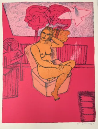 Lithograph Corneille - Lithographie Femme à la Fenêtre 1988