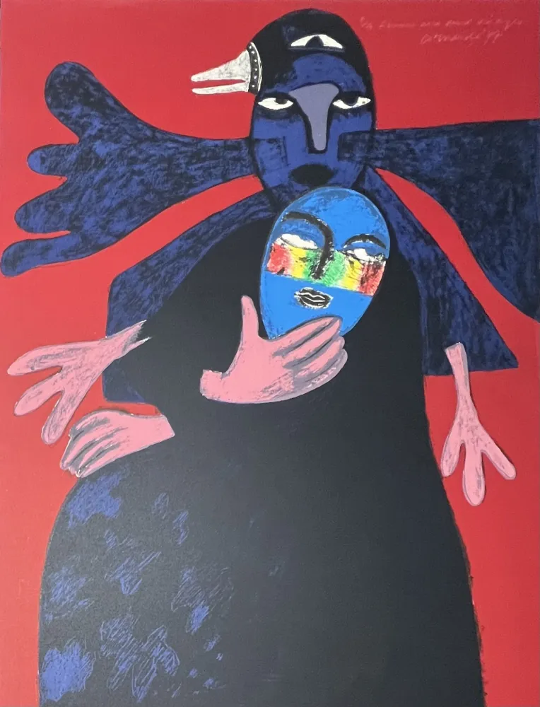 Lithograph Corneille - Lithographie Femme aux deux visages, 1977, E/A