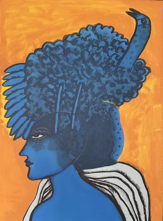 Lithograph Corneille - Lithographie Femme Oiseau 1998