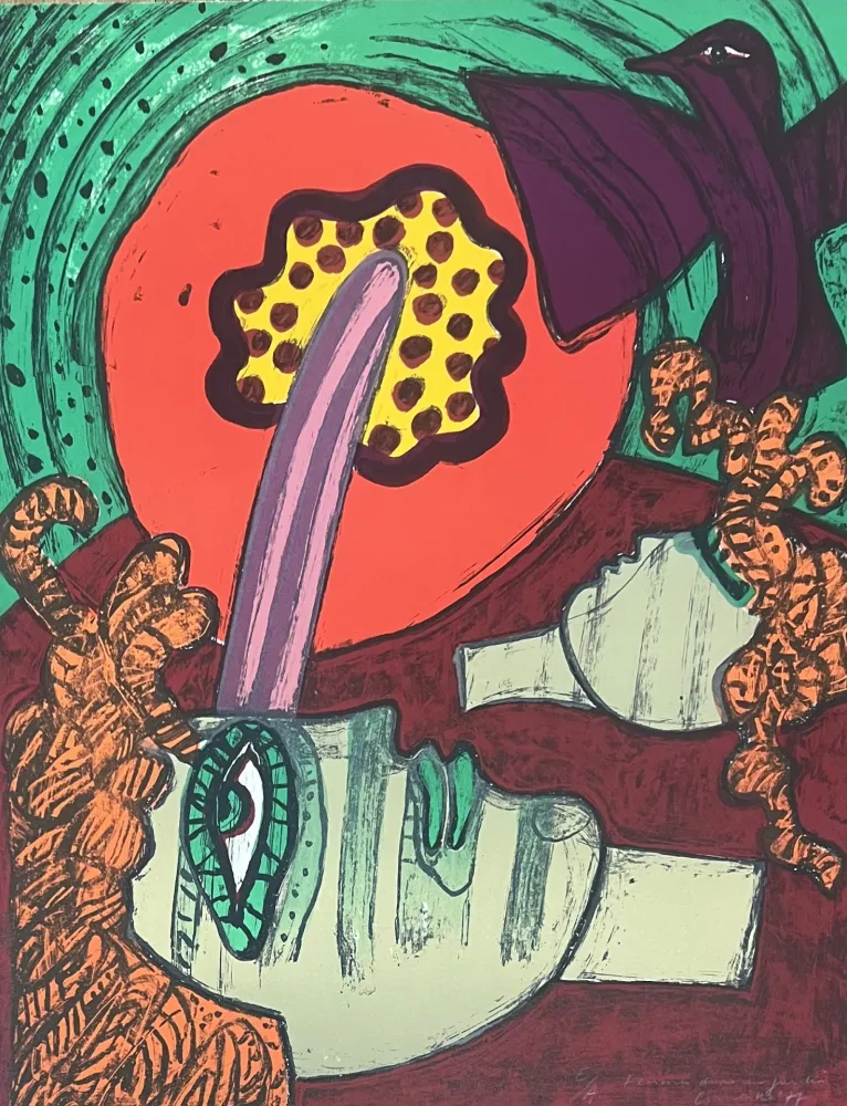 Lithograph Corneille - Lithographie Femmes dans un jardin E/A 1977