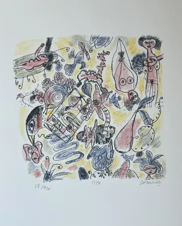 Lithograph Corneille - Lithographie Femmes et Oiseaux 1974