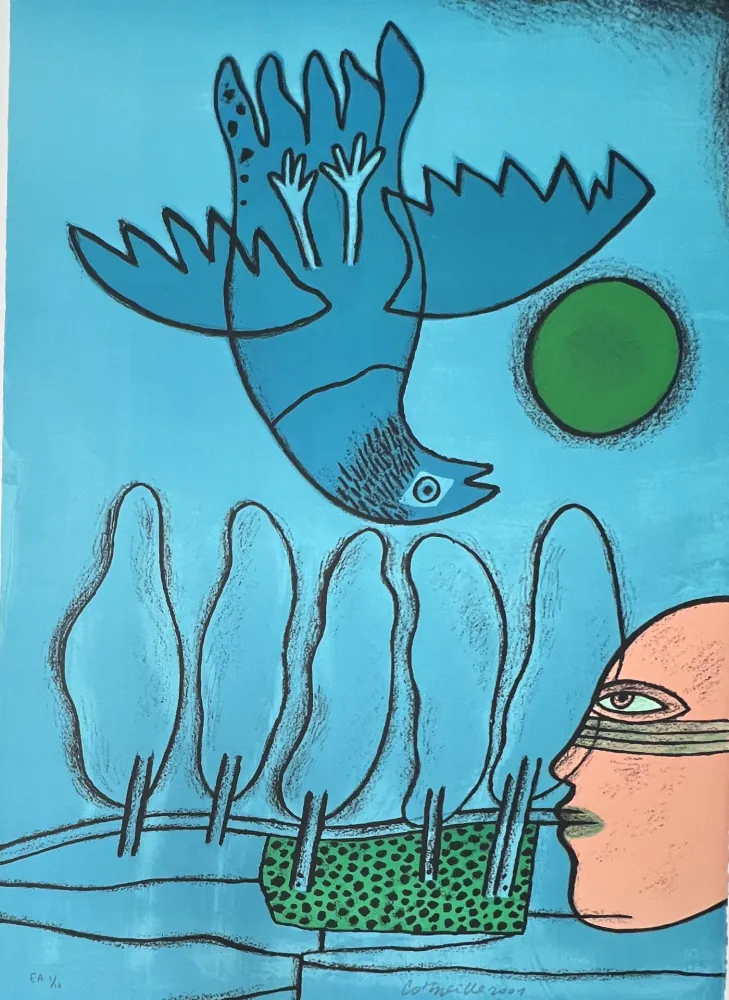 Lithograph Corneille - Lithographie Hommage à l'écrivain voyageur René Char, 2001