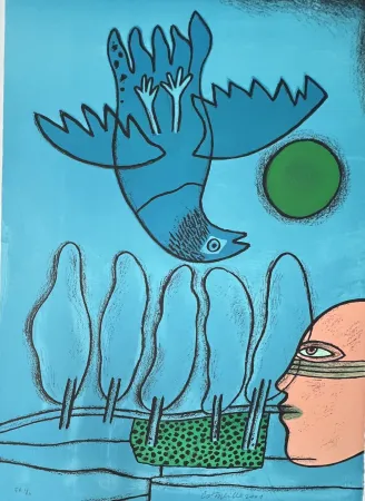 Lithograph Corneille - Lithographie Hommage à l'écrivain voyageur René Char, 2001