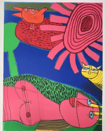 Lithograph Corneille - Lithographie Le chat jaune 2002