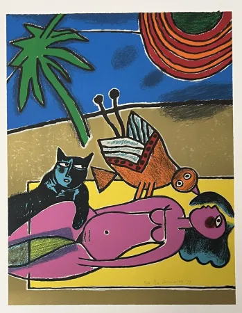 Lithograph Corneille - Lithographie Le chat noir, 1999