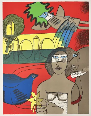 Lithograph Corneille - Lithographie Les amoureux de l’isle Adam  2002