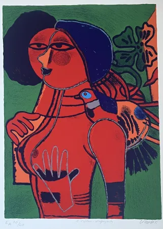 Lithograph Corneille - Lithographie L'oiseau compagnon, 1985