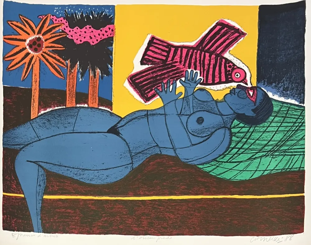 No Technical Corneille - Lithographie L'oiseau proche  Epreuve d'artiste 1988
