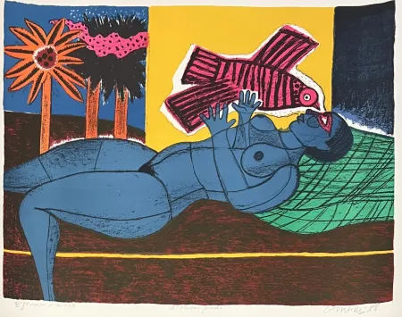 No Technical Corneille - Lithographie L'oiseau proche  Epreuve d'artiste 1988