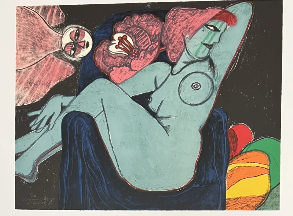 Lithograph Corneille -  Lithographie L'oiseau rouge, 1980