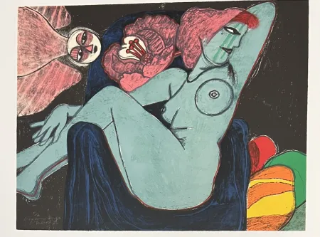 Lithograph Corneille -  Lithographie L'oiseau rouge, 1980