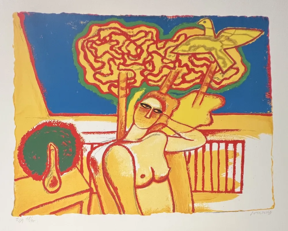 Lithograph Corneille - Lithographie Nu à la fenêtre ou Intérieur Hollandais