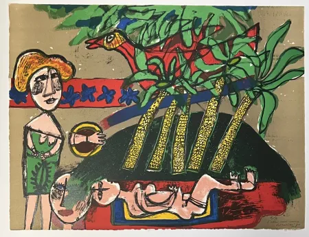 Lithograph Corneille - Lithographie Scène Mexicaine 1970