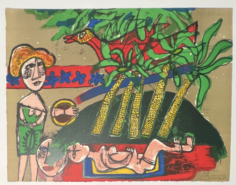 Lithograph Corneille -  lithographie Scène Mexicaine 1970 Rare