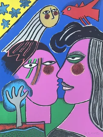 Lithograph Corneille - Lithographie Sous le Ciel étoilé 2000, E/A 1/20