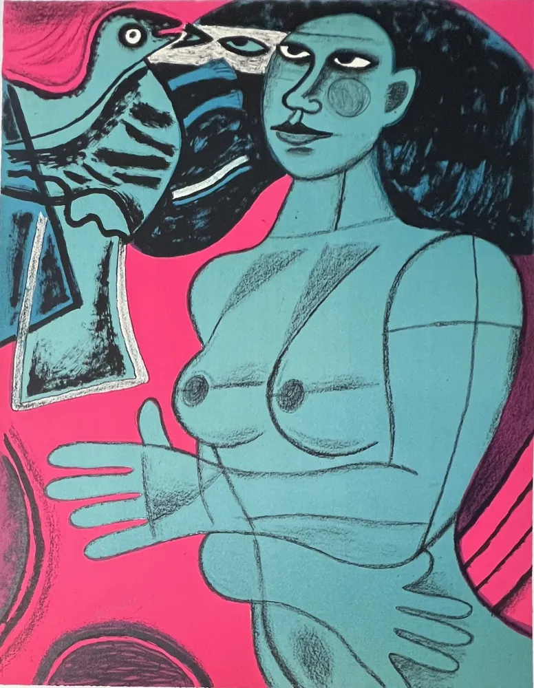 Lithograph Corneille -  Lithographie Tendre est l'oiseau 1991