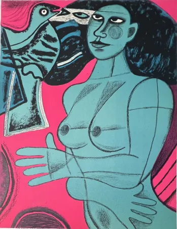 Lithograph Corneille -  Lithographie Tendre est l'oiseau 1991