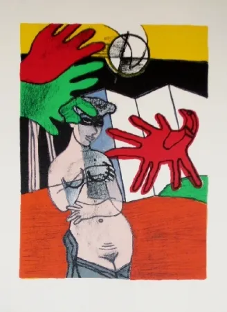 Lithograph Corneille - Mémoire du japon- une femme au paravent